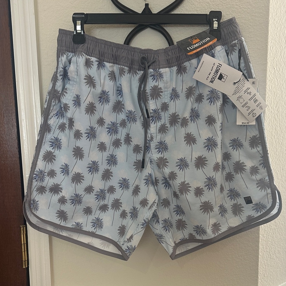 Lightweight Palm Print Swim Trunks - Gray